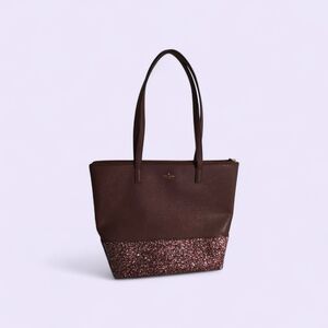 Kate Spade Glitter-Trim Brown Tote Bag